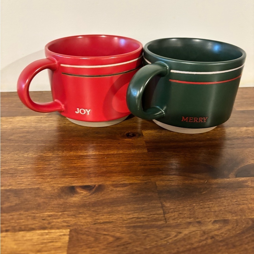 Hearth & Hand Mugs Christmas Holiday Joy and Merry Set of 2